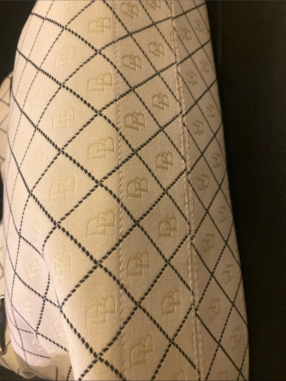 Dooney & Bourke White Monogram Tote with Black Trim